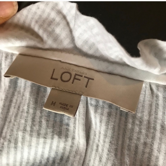 LOFT soft white on white pin stripe peasant blouse size medium - Picture 2 of 5